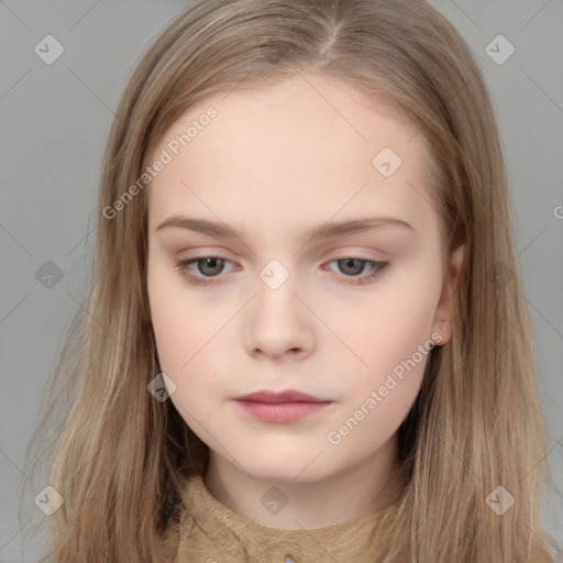 Neutral white child female with long  brown hair and brown eyes