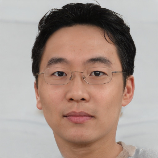 Neutral asian young-adult male with short  brown hair and brown eyes