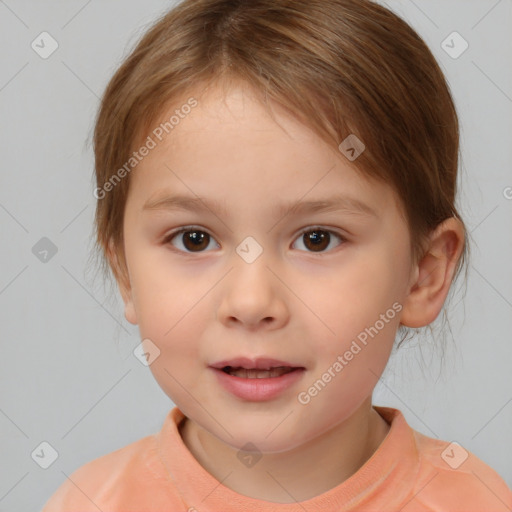 Neutral white child female with medium  brown hair and brown eyes