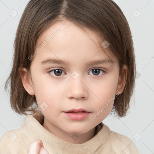 Neutral white child female with medium  brown hair and brown eyes