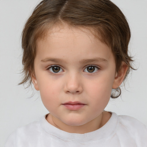 Neutral white child female with medium  brown hair and brown eyes