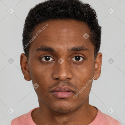 Neutral black young-adult male with short  brown hair and brown eyes