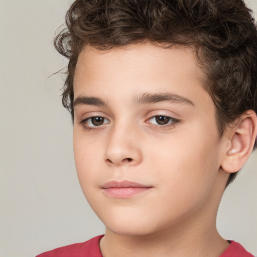 Joyful white child male with short  brown hair and brown eyes