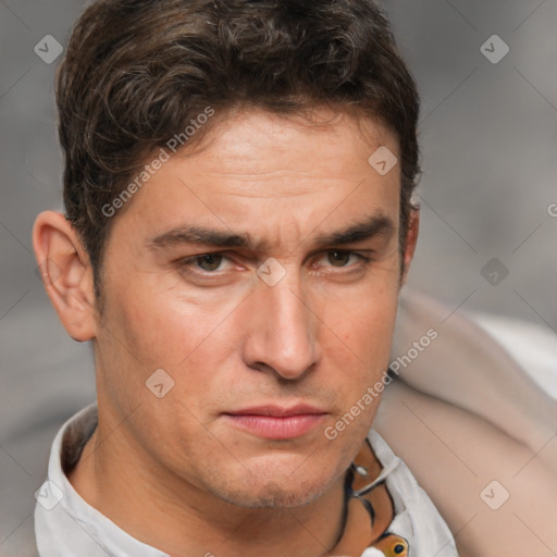 Neutral white adult male with short  brown hair and brown eyes