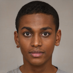 Neutral black young-adult male with short  brown hair and brown eyes