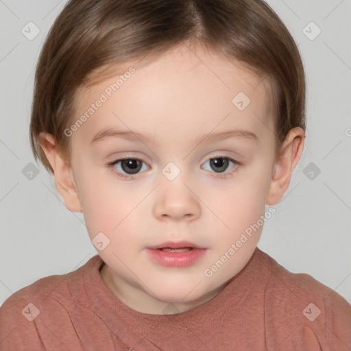 Neutral white child female with short  brown hair and brown eyes