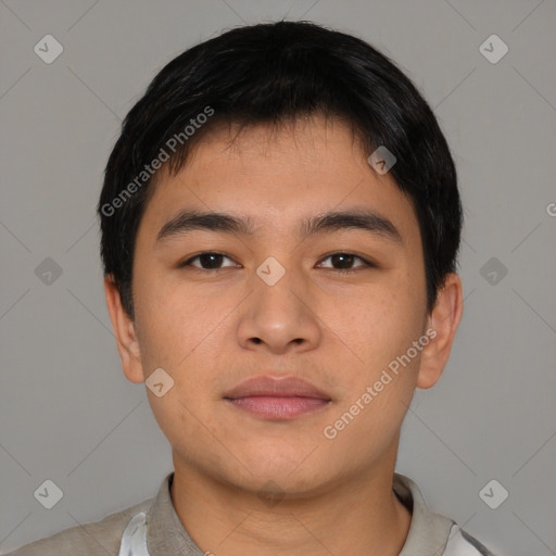 Neutral asian young-adult male with short  brown hair and brown eyes