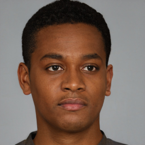 Neutral black young-adult male with short  brown hair and brown eyes