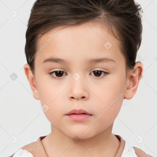 Neutral white child female with short  brown hair and brown eyes