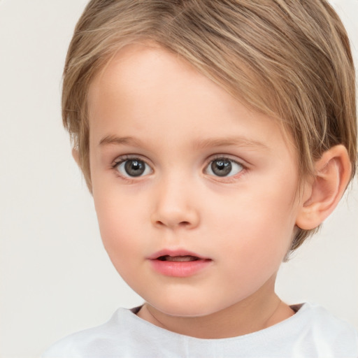 Neutral white child female with short  brown hair and brown eyes