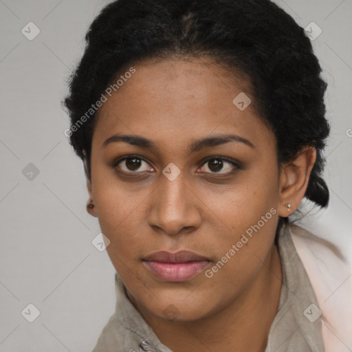 Neutral black young-adult female with short  brown hair and brown eyes