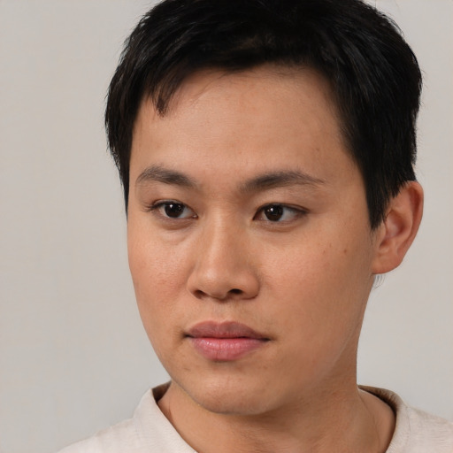 Neutral asian young-adult male with short  black hair and brown eyes
