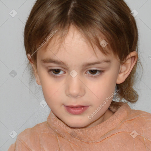 Neutral white child female with medium  brown hair and brown eyes