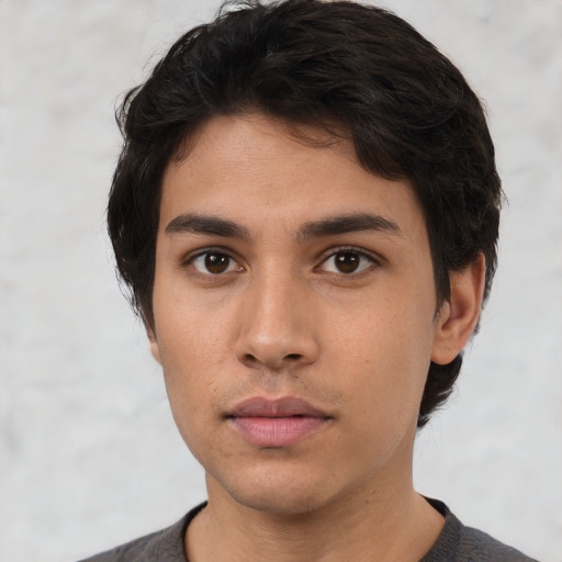 Neutral asian young-adult male with short  black hair and brown eyes