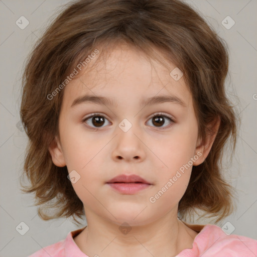 Neutral white child female with medium  brown hair and brown eyes