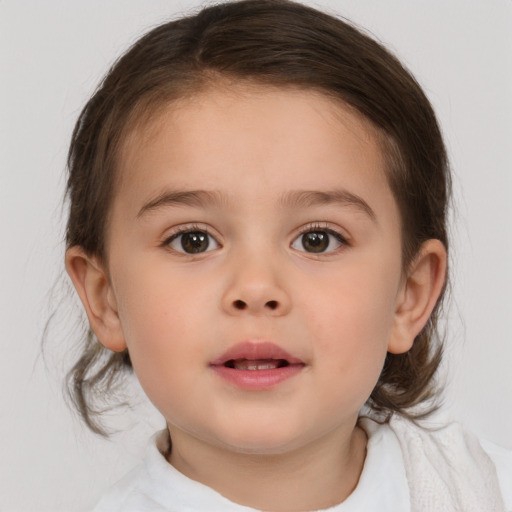 Neutral white child female with medium  brown hair and brown eyes