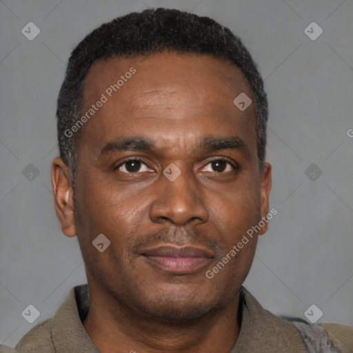 Neutral black young-adult male with short  brown hair and brown eyes