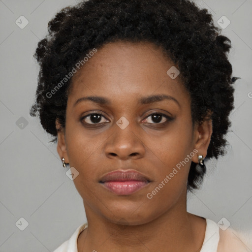 Neutral black young-adult female with short  brown hair and brown eyes