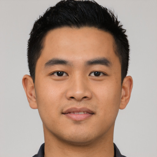 Neutral asian young-adult male with short  black hair and brown eyes