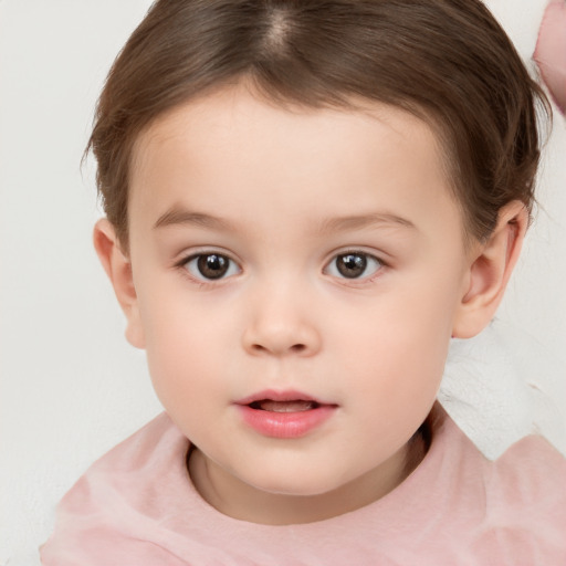 Neutral white child female with short  brown hair and brown eyes