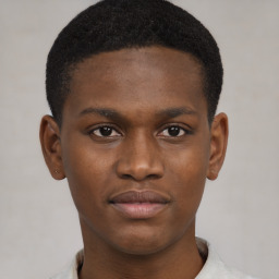 Neutral black young-adult male with short  brown hair and brown eyes