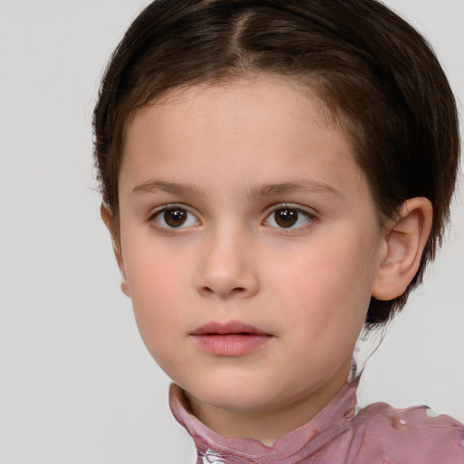 Neutral white child female with short  brown hair and brown eyes