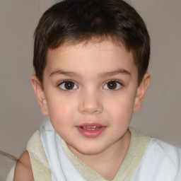 Joyful white child male with short  brown hair and brown eyes