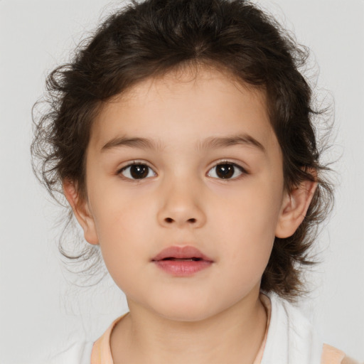 Neutral white child female with medium  brown hair and brown eyes