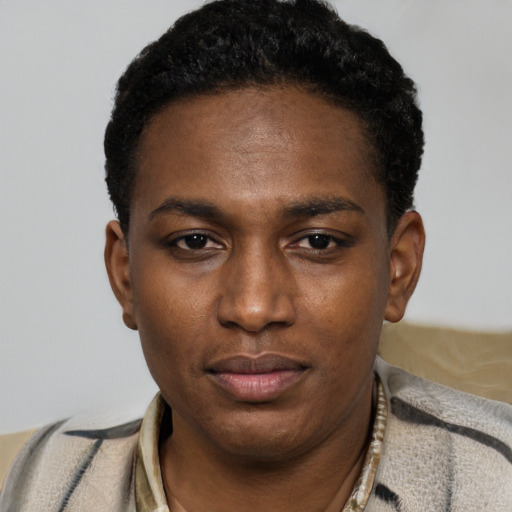Neutral black young-adult male with short  brown hair and brown eyes