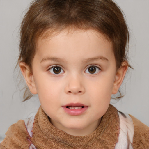 Neutral white child female with medium  brown hair and brown eyes