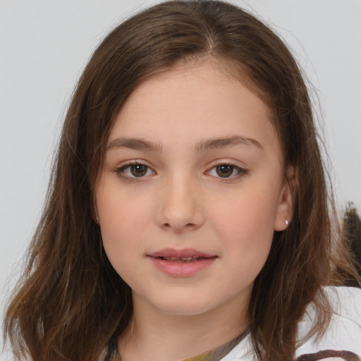 Neutral white child female with medium  brown hair and brown eyes