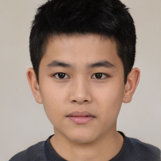Neutral asian child male with short  black hair and brown eyes