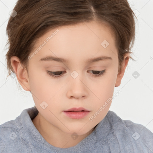 Neutral white child female with short  brown hair and brown eyes