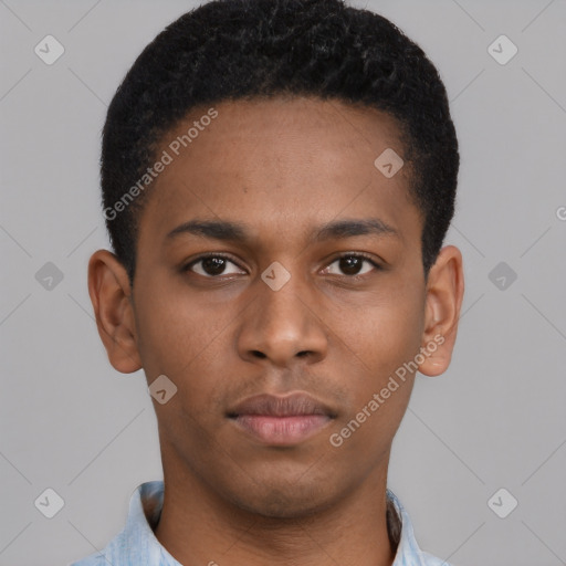 Neutral latino young-adult male with short  brown hair and brown eyes
