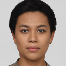 Neutral asian young-adult female with short  black hair and brown eyes