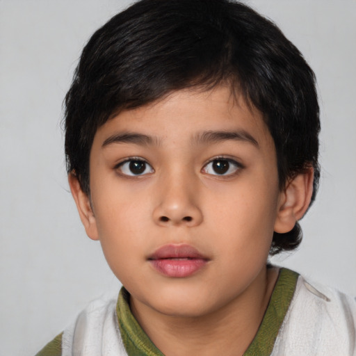 Neutral latino child female with medium  brown hair and brown eyes