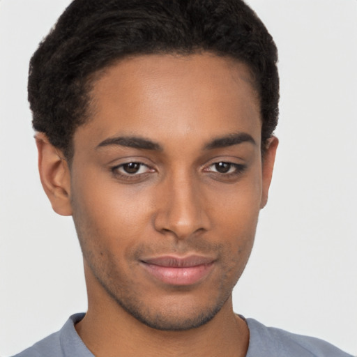 Neutral black young-adult male with short  brown hair and brown eyes