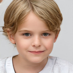 Joyful white child female with short  brown hair and brown eyes