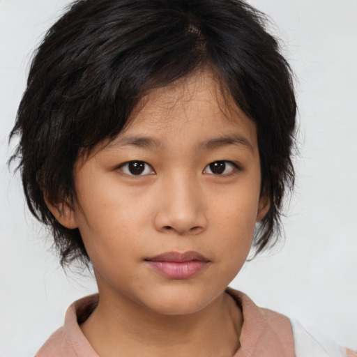 Neutral asian young-adult female with medium  brown hair and brown eyes