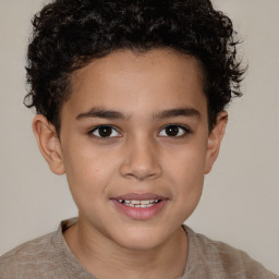 Joyful white child female with short  brown hair and brown eyes