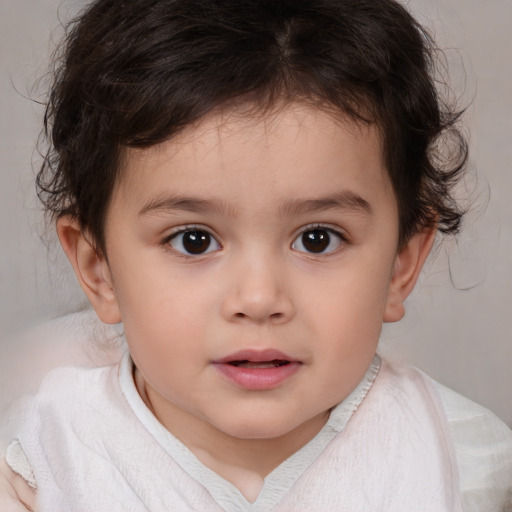 Neutral white child female with medium  brown hair and brown eyes