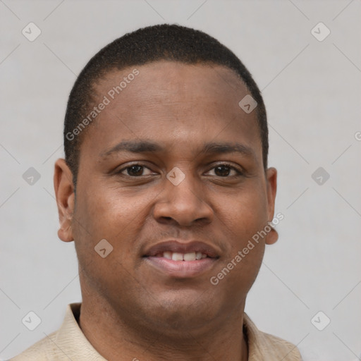 Neutral black young-adult male with short  brown hair and brown eyes