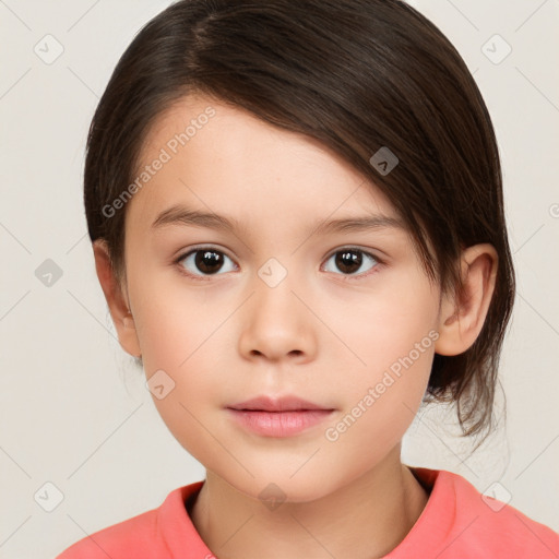 Neutral white child female with medium  brown hair and brown eyes