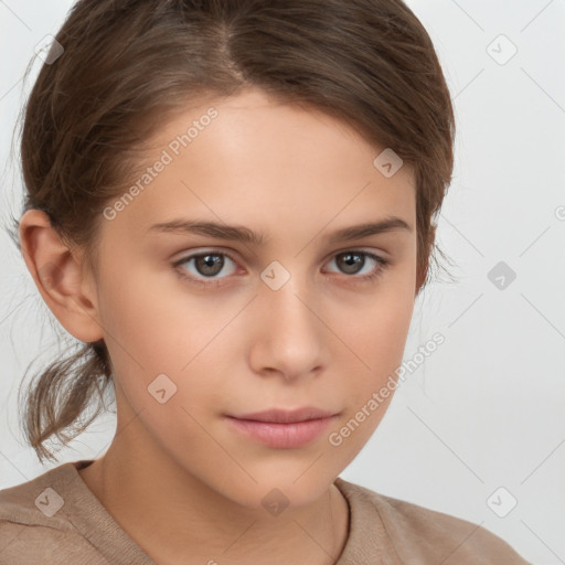 Neutral white child female with medium  brown hair and brown eyes