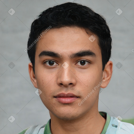 Neutral asian young-adult male with short  black hair and brown eyes