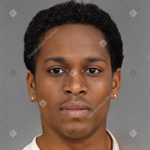 Neutral black young-adult male with short  brown hair and brown eyes