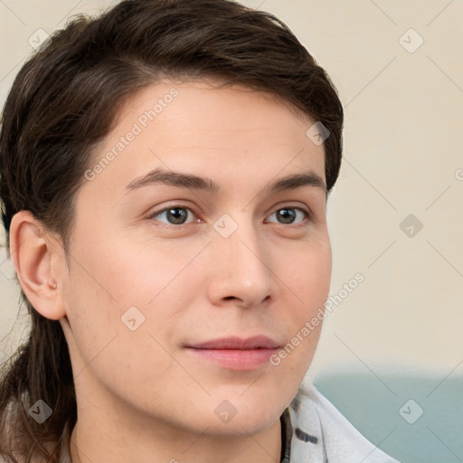 Neutral white young-adult male with medium  brown hair and brown eyes