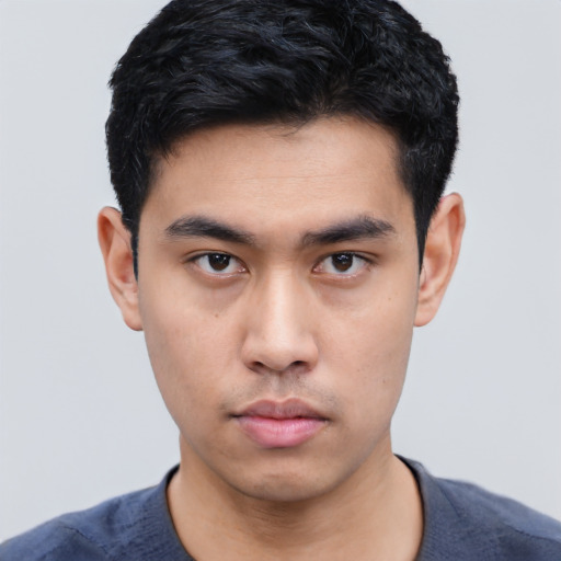 Neutral asian young-adult male with short  black hair and brown eyes