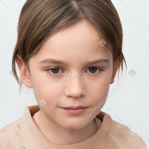 Neutral white child female with medium  brown hair and brown eyes