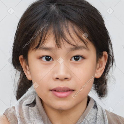 Neutral white child female with medium  brown hair and brown eyes